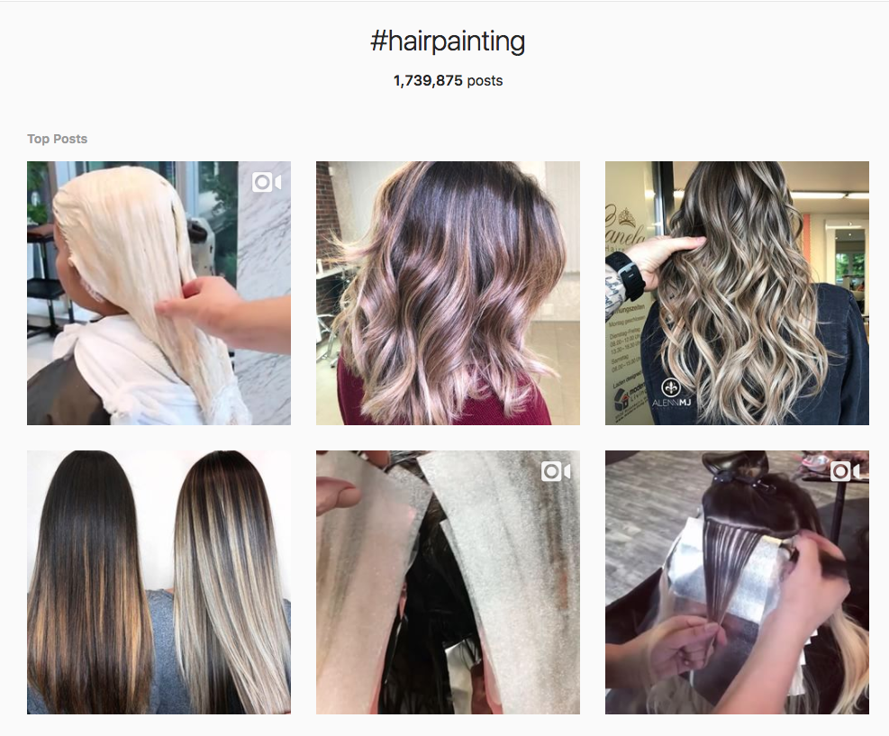 instagram search screenshot for #hairpainting