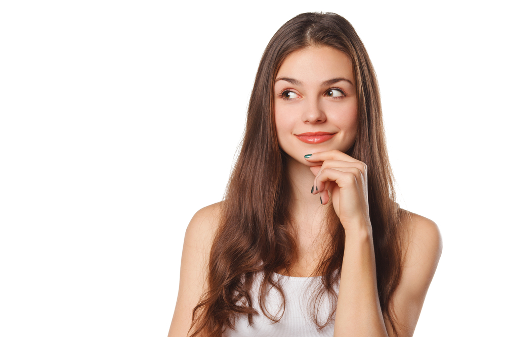 woman wondering on white background